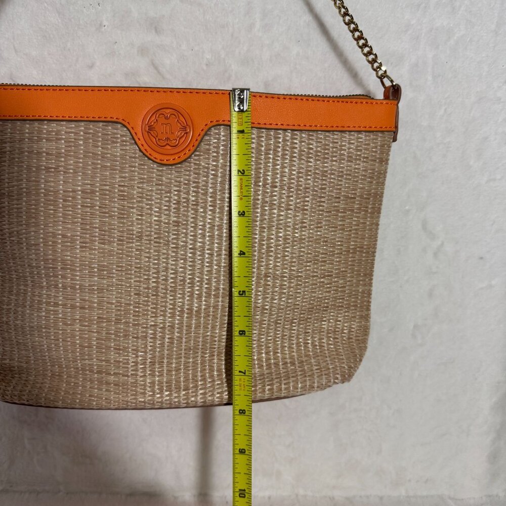 Nanette Lepore Beige & Orange Woven Chain Strap Bag With Logo Accent - Picture 6 of 8